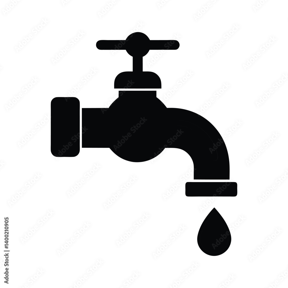 Water Faucet or tap icon, water faucet symbol vector, Water tap black silhouette of simple minimal vector Water Faucet or tap icon, water faucet symbol vector, Water tap black silhouette of simple minimal vector