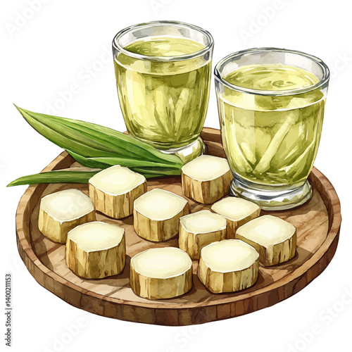illustration of Sugarcane Juice, watercolor vector, isolated on a white background.