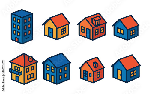 Urban and suburban housing icons set: 3d style