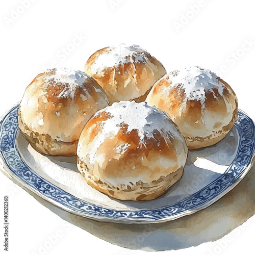 watercolor of Sufganiyah, vector, isolated on a white background.