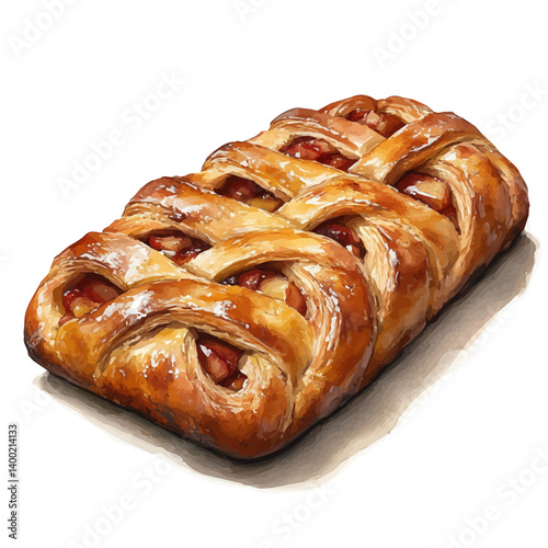 watercolor of Strudel, vector, isolated on a white background.