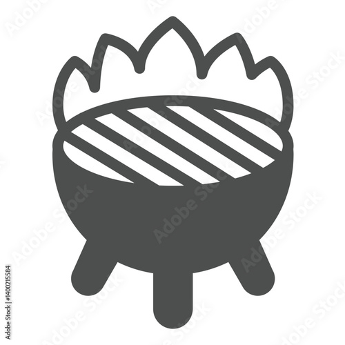 Barbecue grill with grate on fire solid icon, culinary cooking concept. Vector graphics. Grill with burning fire, stand sign on white background, glyph style icon for mobile or web design.