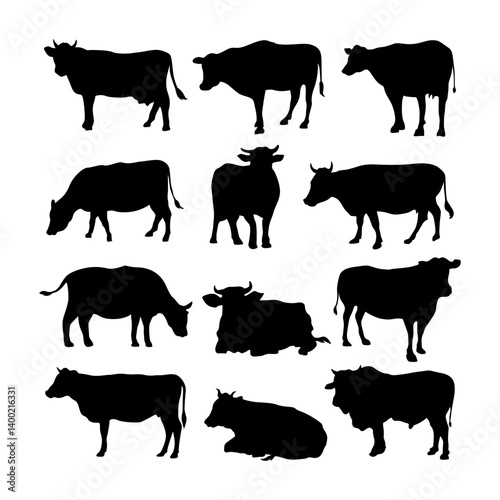 collection of cow silhouette in different poses