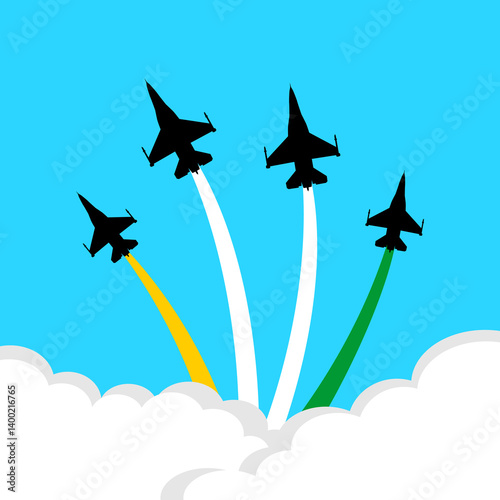 fighter jet aircraft india flag formation air show with smoke