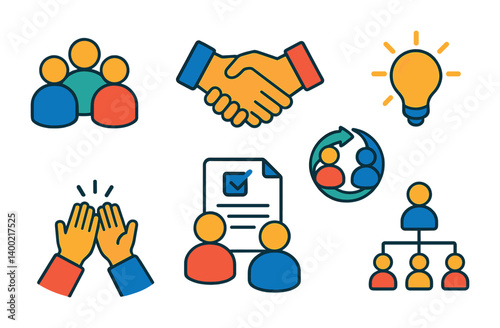 Isometric flat vector set of icons of volunteers and community: helping hand, group hug, charity, donation, teamwork, event support, organizer, volunteer badge. isolated transparent background.
