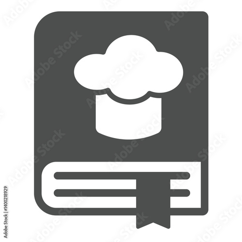 Cooker recipe book with bookmark solid icon, culinary concept. Vector graphics. Cooking book with hat, education sign on white background, glyph style icon for mobile or web design.