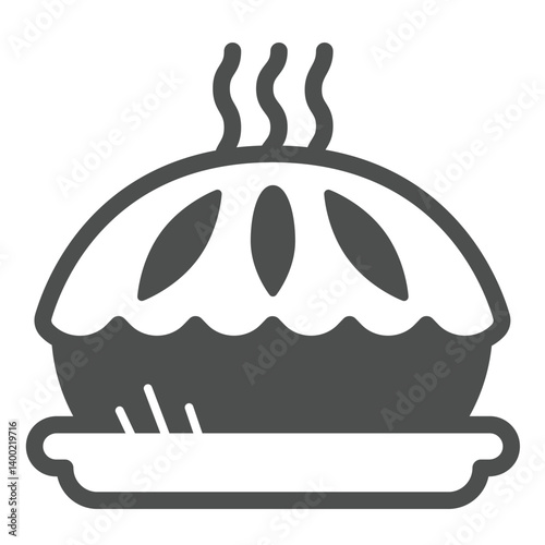 Apple pie on plate solid icon, cooking concept. Vector graphics. Hot pie with jam, pastry sign on white background, glyph style icon for mobile or web design.