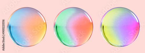 Realistic glossy  rainbow ball.Abstract 3D light bubble with glare.Geometric abstract  iridescent liquid shape.