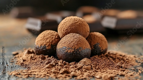 Dark chocolate truffle with smooth cocoa powder coating, filled with smooth dark chocolate 