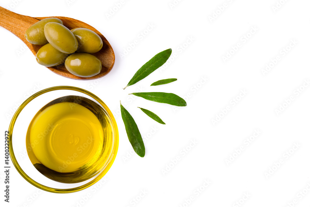 Organic olive oil on white background