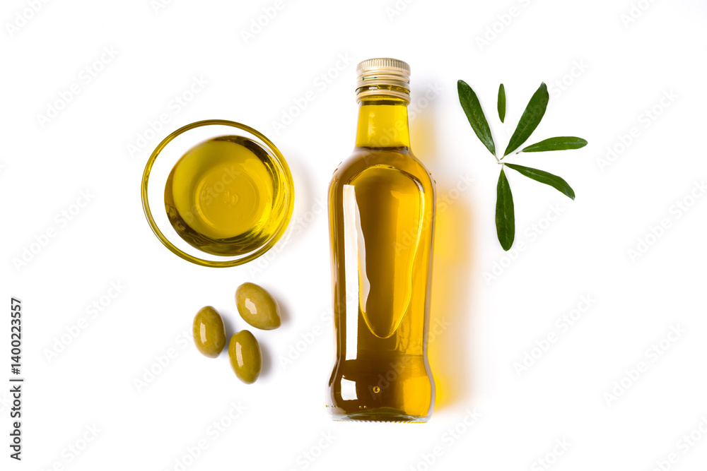 Organic olive oil on white background