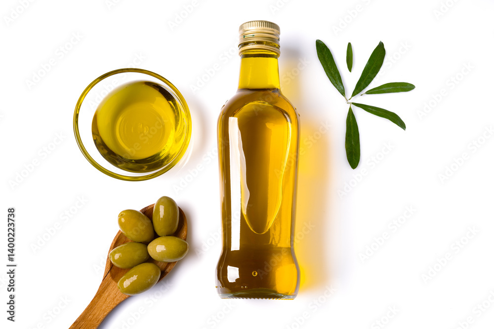 Organic olive oil on white background