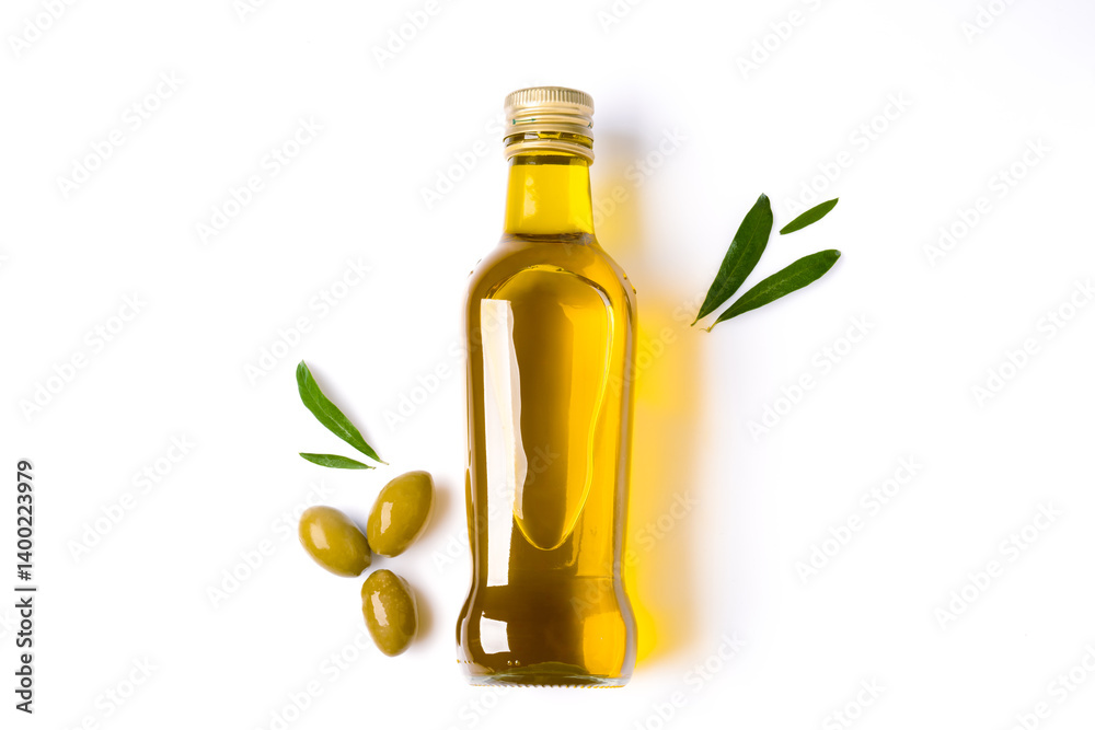 Organic olive oil on white background
