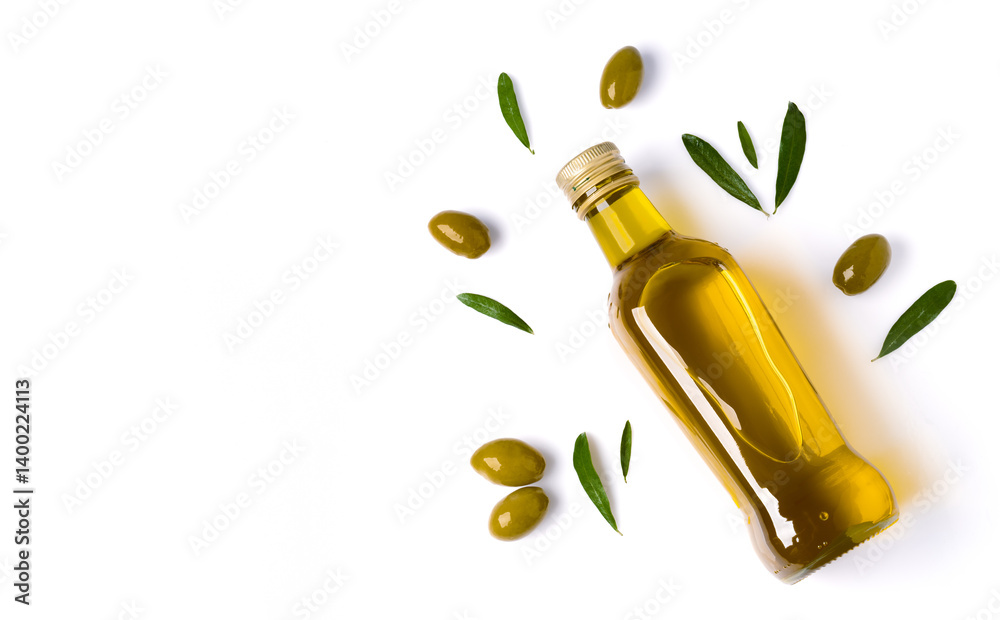 Organic olive oil on white background