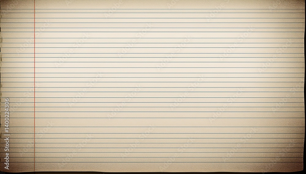 Naklejka premium Blank Notebook Paper: A top-down view showcases a vintage notebook page, its lined paper and unique aged texture creating a timeless, classic feel.