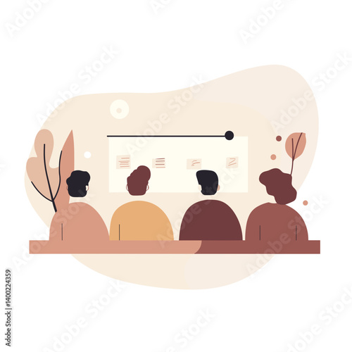 Vector illustration of a group of people attending a presentation or workshop in a collaborative environment