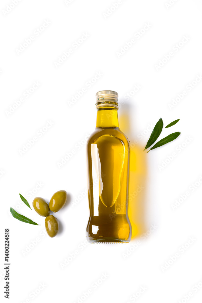 Organic olive oil on white background