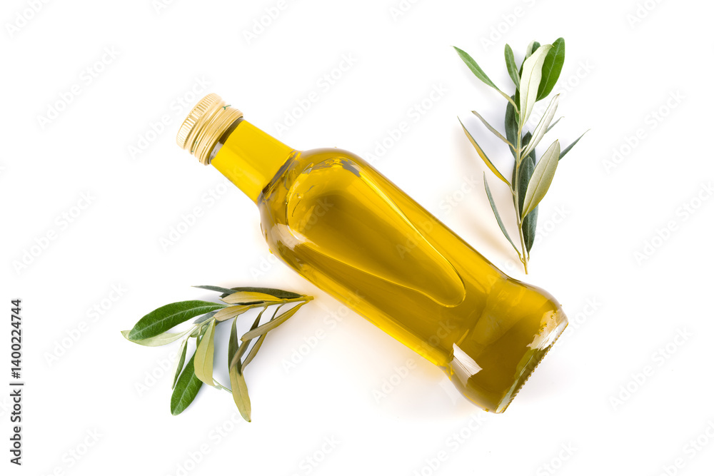 Organic olive oil on white background
