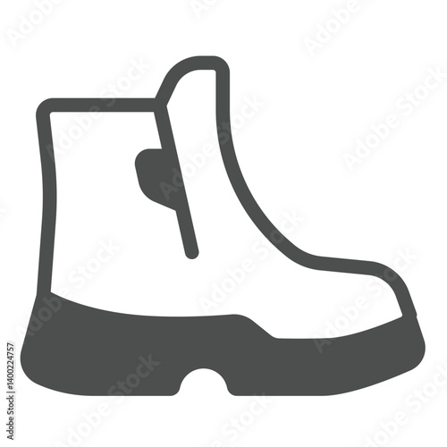 Hiking boot solid icon, eco tourism concept. Vector graphics. Boot with clasp, footwear sign on white background, glyph style icon for mobile or web design.