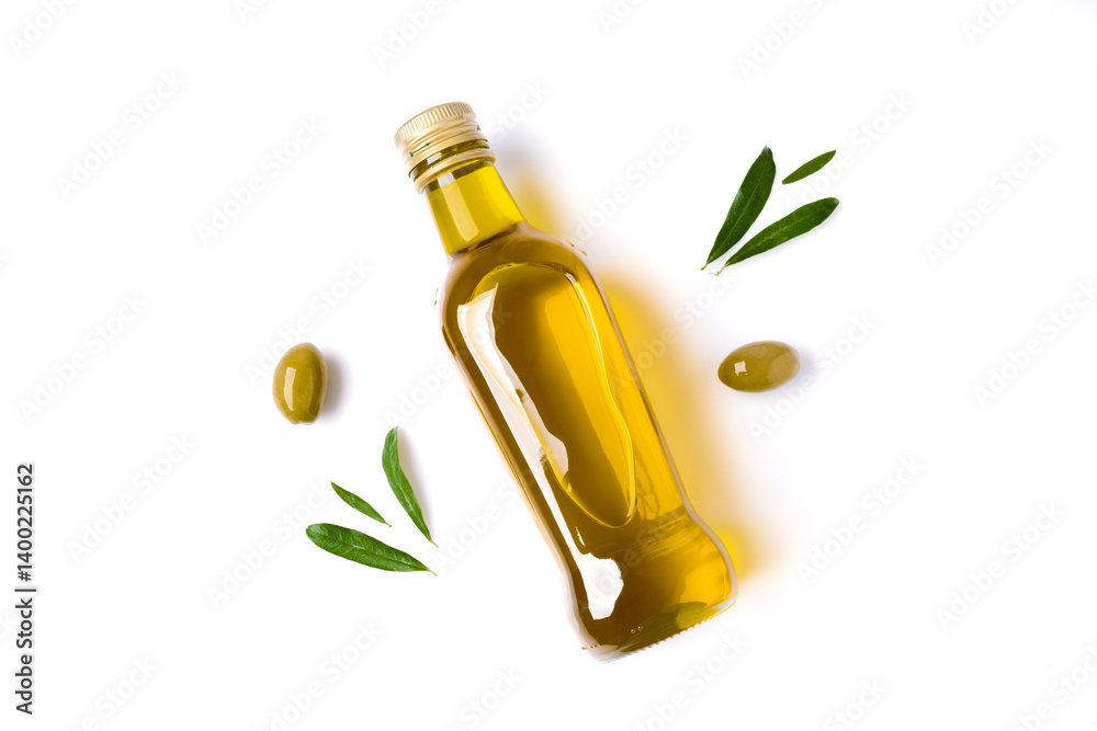 Organic olive oil on white background