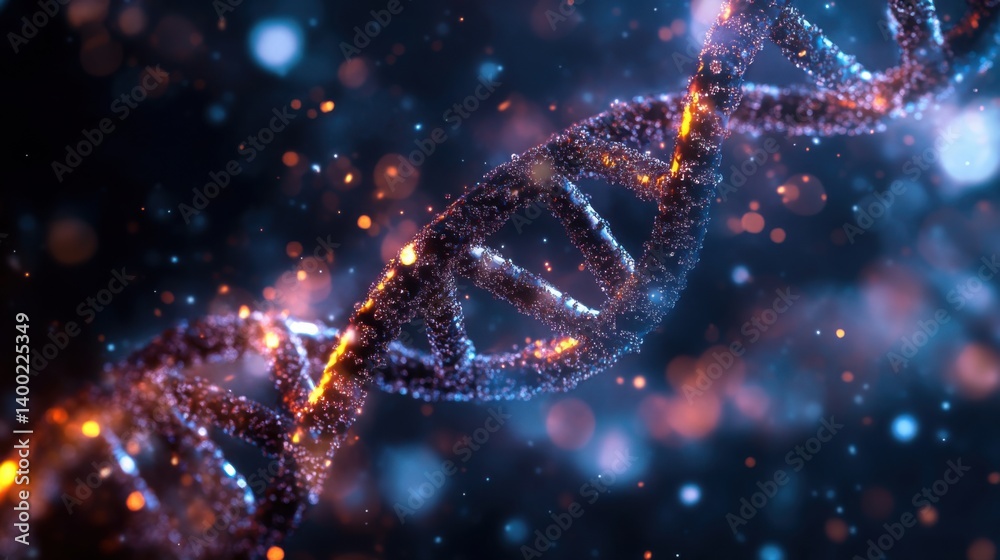 a realistic macro view of a DNA double helix,