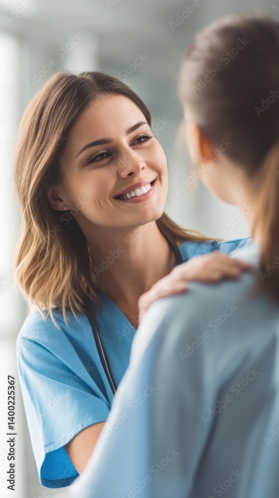 Compassionate Nurse Comforting Patient in Clinical Setting Compassionate Nurse Comforting Patient in Clinical Setting