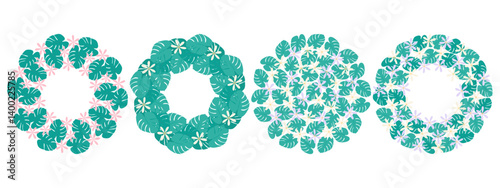 Monstera leaves Topical flowers Circle Frames Round fill Background Copy space Template idea Bundle