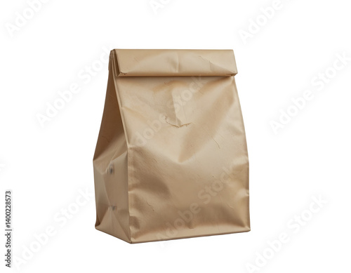 Obraz na płótnie Neatly Folded Brown Paper Lunch Bag Standing Upright on Transparent Background w salonie