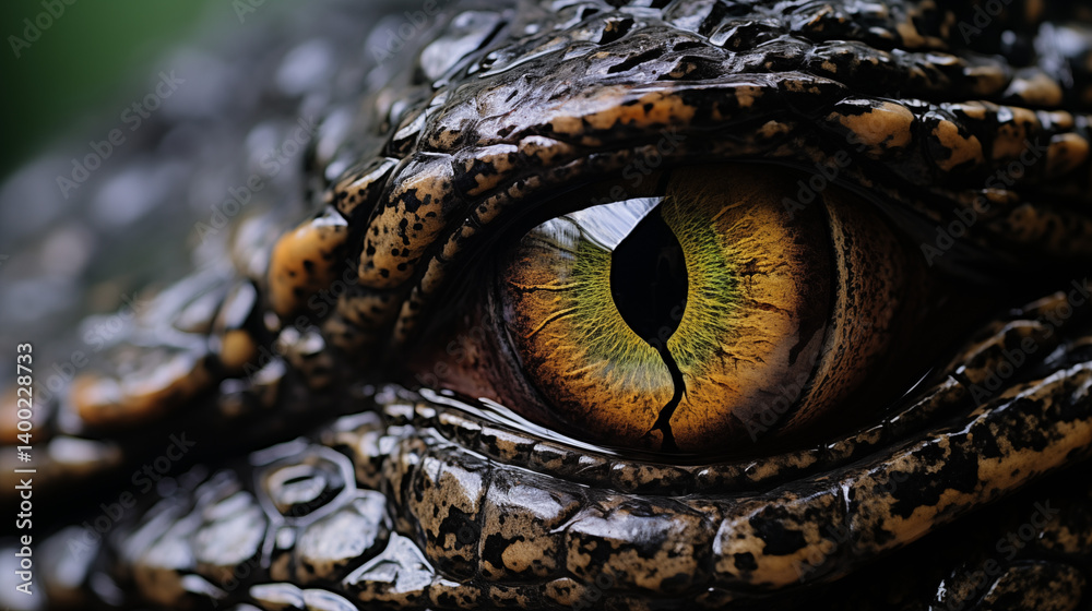 Extreme Macro of Reptilian Eye with Green and Amber Hues Extreme Macro of Reptilian Eye with Green and Amber Hues