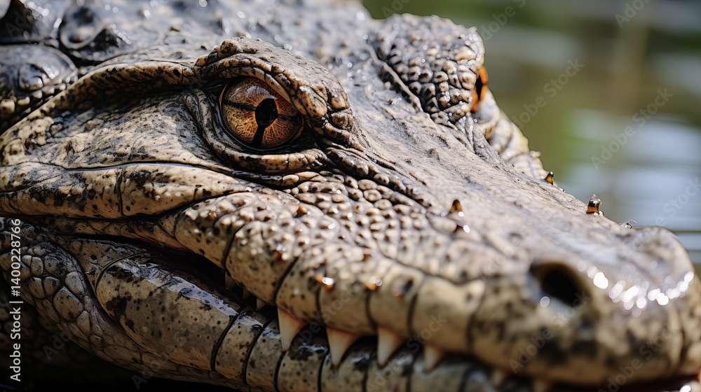 Obraz premium Close-Up of a Crocodile Head Above Waterline