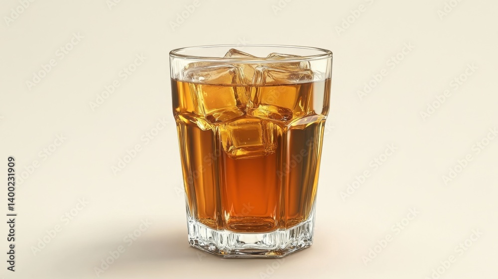 Refreshing iced tea in a glass with ice cubes on a beige background studio shot for stock photography use Refreshing iced tea in a glass with ice cubes on a beige background studio shot for stock photography use