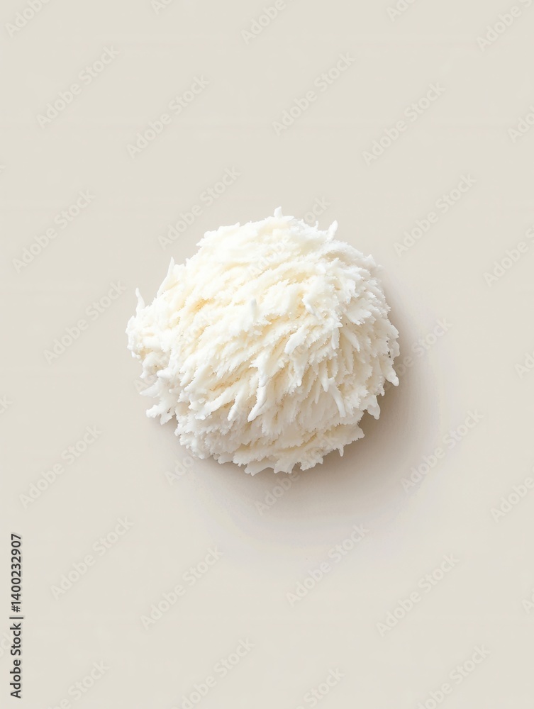 Creamy white scoop of coconut ice cream on a neutral background simple clean minimalist style food photography dessert delicious sweet treat frozen Creamy white scoop of coconut ice cream on a neutral background simple clean minimalist style food photography dessert delicious sweet treat frozen