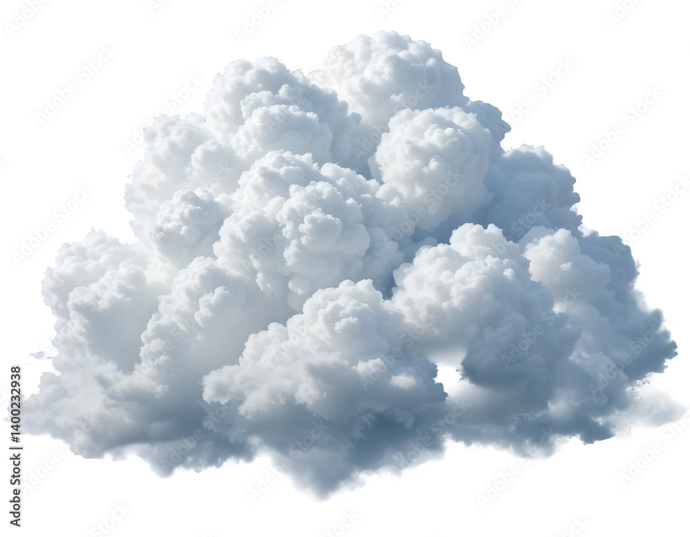 High-Detail Voluminous Cumulus Cloud with Soft Shading on Transparent Background