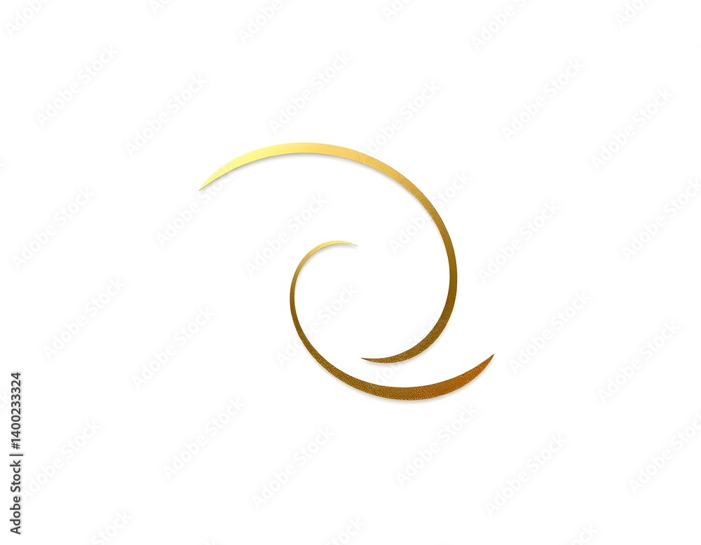 Refined minimalistic golden swirl with a flowing abstract form on white background Refined minimalistic golden swirl with a flowing abstract form on white background
