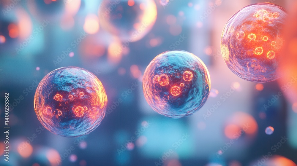 a realistic microscopic view of cells in anaphase, with glowing separated chromatids