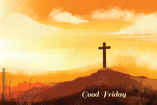 Good fridays scene with weathered wooden crosses card background