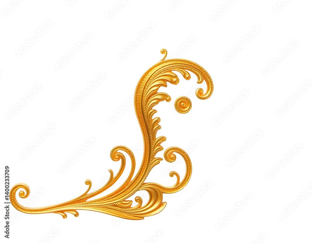 Decorative Golden Wave with Intricate Detail on Transparent Background