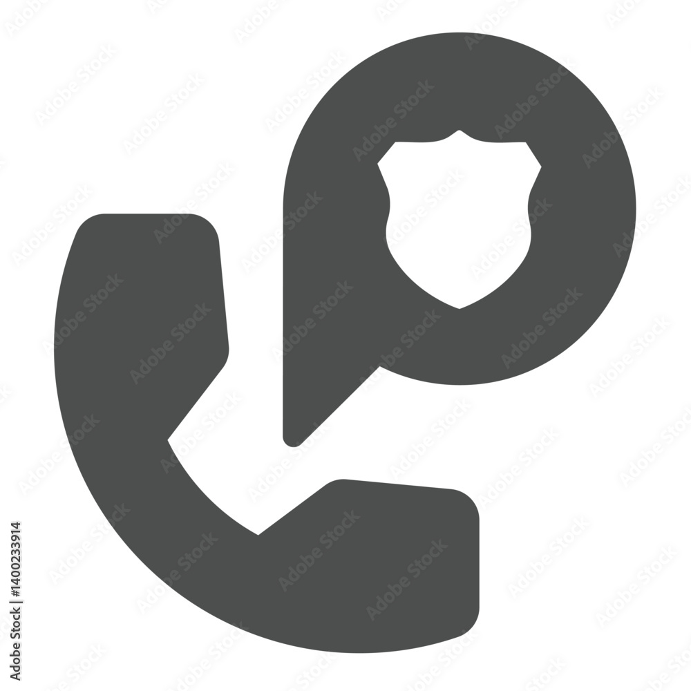 Telephone handset and police badge bubble solid icon, law and order concept. Vector graphics. Emergency call, phone sign on white background, glyph style icon for mobile or web design. Telephone handset and police badge bubble solid icon, law and order concept. Vector graphics. Emergency call, phone sign on white background, glyph style icon for mobile or web design.