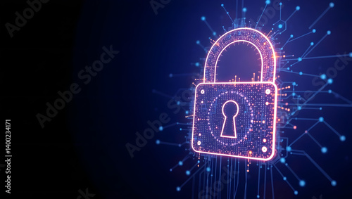 Digital Security Glowing Padlock of Connected Lines Representing Data Protection