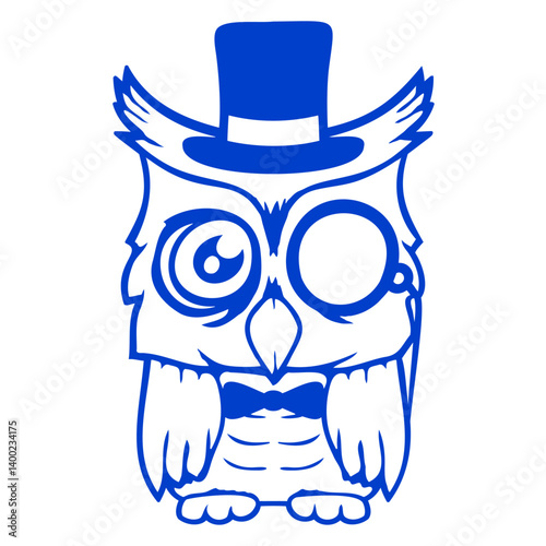 Sir owl top hat monocle glasses rich gentleman fun Isolated Vector Graphic Design Illustration
