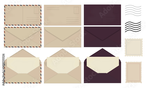 Vintage envelopes and postage elements and stamps