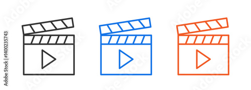 clapper board icon set isolated on white