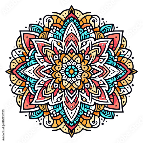 Colorful mandala design featuring intricate patterns and shapes  