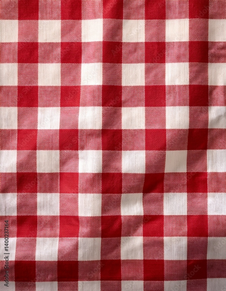 Picnic Fabric: Close-up shot of a red and white checkered fabric, perfect for picnic and outdoor dining. evokes a sense of warmth, simplicity and tradition Picnic Fabric: Close-up shot of a red and white checkered fabric, perfect for picnic and outdoor dining. evokes a sense of warmth, simplicity and tradition