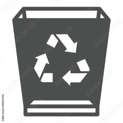 Deleted files basket solid icon, windows pack concept. Vector graphics. Basket with recycle arrows,  deletion sign on white background, glyph style icon for mobile or web design.