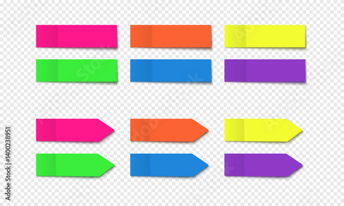 Vector collection colorful realistic sticky notes. Post note stickers template. Sticky paper tapes with shadow isolated on transparent background.