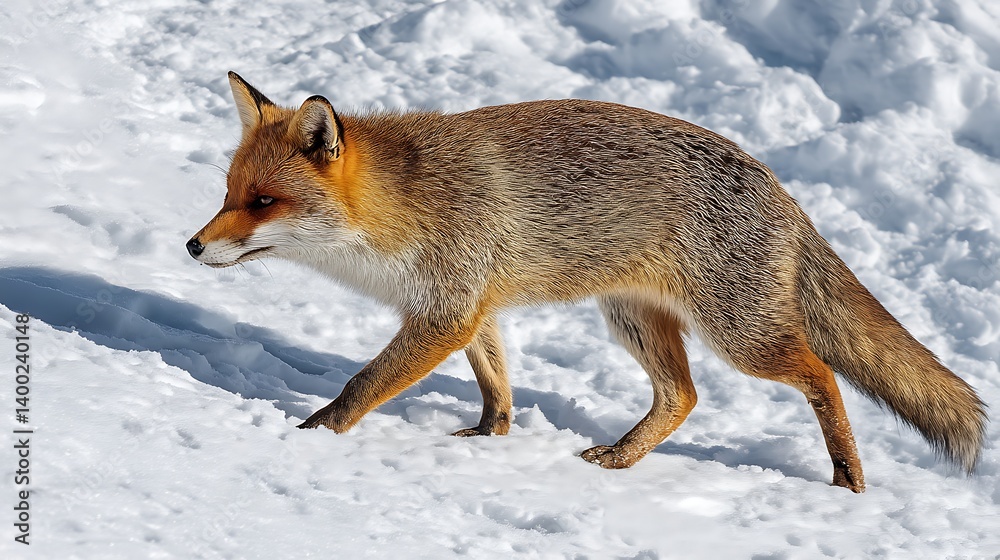 Fototapeta premium Fox Walking in Snowy Winter Landscape