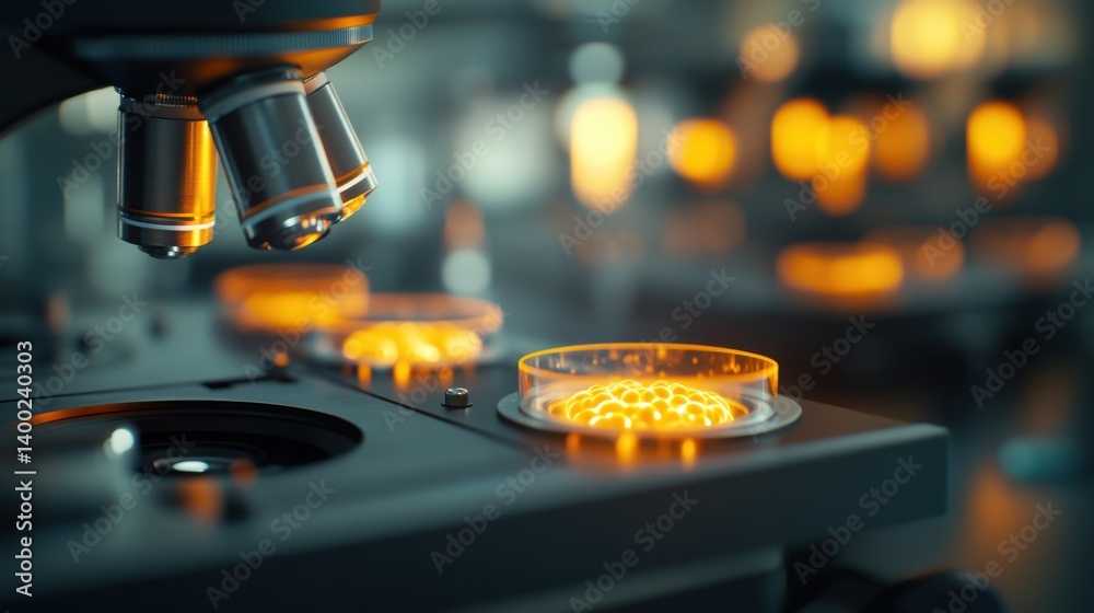 a realistic microscopic view of mitosis, with glowing cell membranes and nuclei,