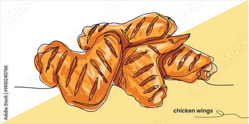 One grilled chicken wings traditional tasty A single grilled chicken wing, infused with traditional flavors, offers a savory and delightful taste experience.

