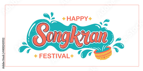 Festive poster with blue water and drops Happy Songkran template on white background . Design banner for congratulations, advertising, discounts and invitations to the festival.